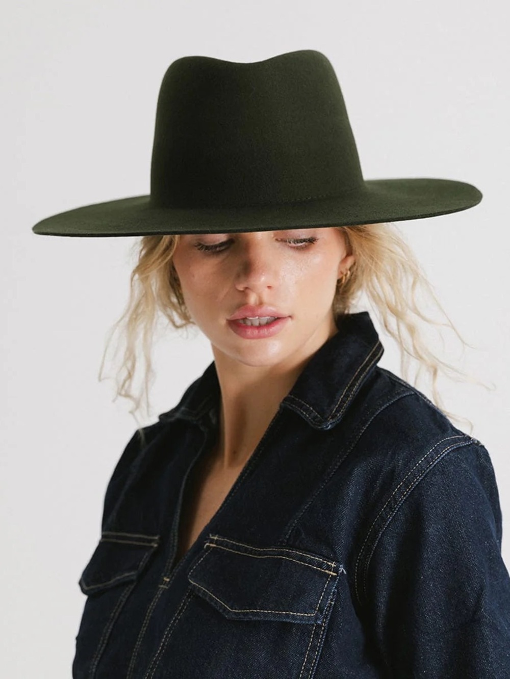 GIGI PIP Dakota Dark Green Wool Wide Brim Fedora Hat S/M 57 NWT